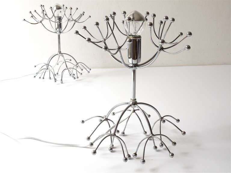 Two Gaetano Sciolari Chrome Sputnik Side Or Table Lamps, Midcentury Italy, 1960s photo Lighting