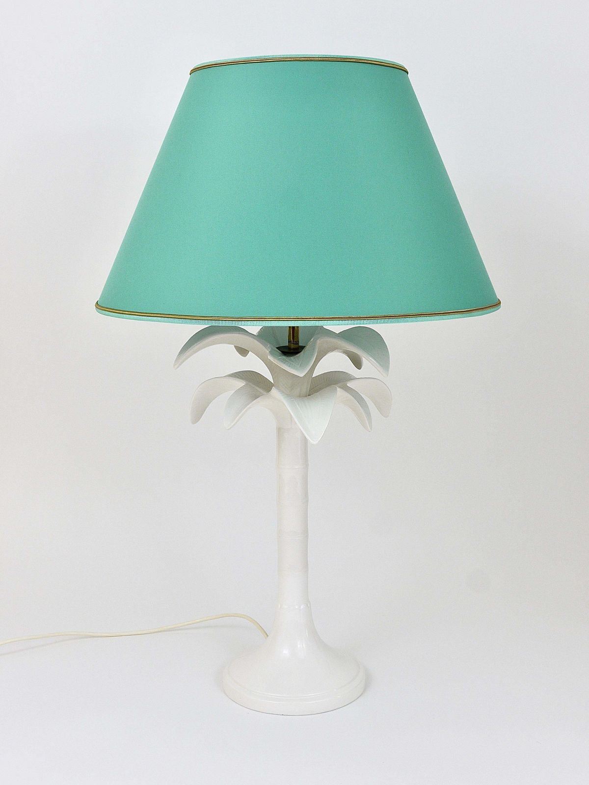 2338.0 Tommaso Barbi White Palm Tree Faux Bamboo Table Lamp, Italy, 1970s photo