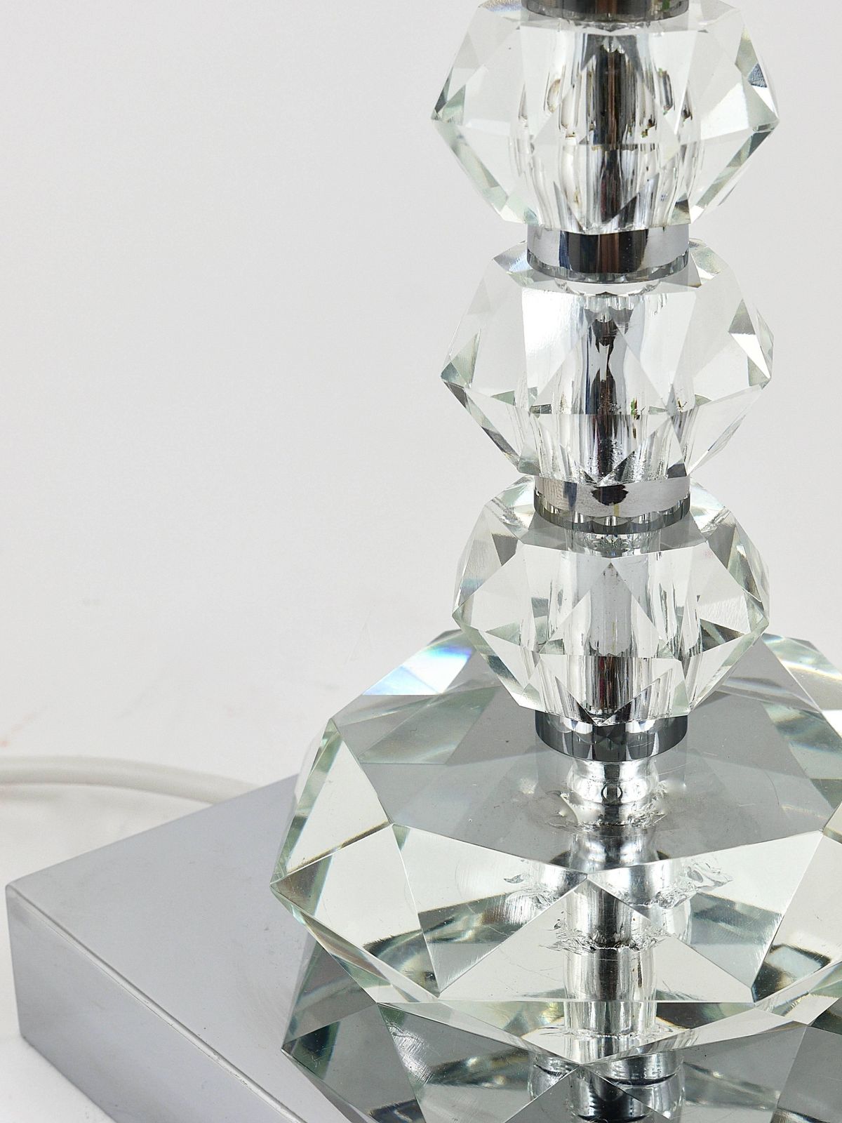 Two Bakalowits Table Lamps With Huge Faceted Diamond Crystals, Austria, 1970s photo for sale