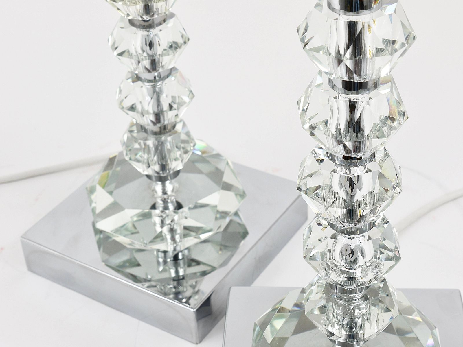 Two Bakalowits Table Lamps With Huge Faceted Diamond Crystals, Austria, 1970s photo 1451.0
