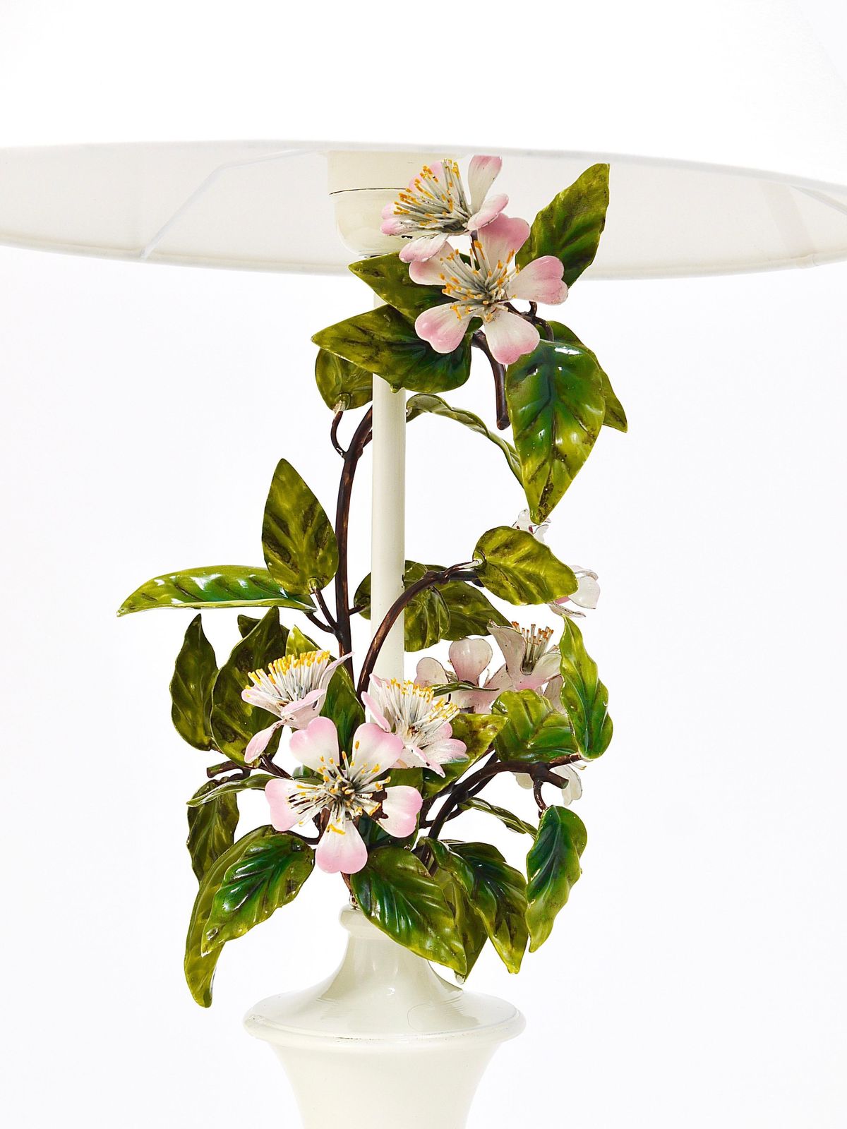 Salvadori Hand Painted Wild Apple Blossom Toleware Table Lamp, Italy, 1950s photo 887.0