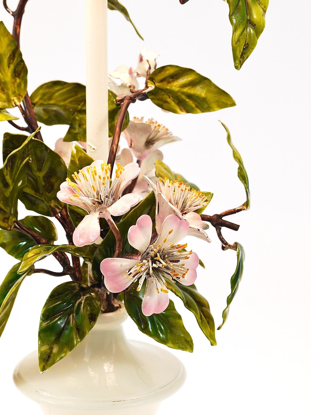 Lighting Salvadori Hand Painted Wild Apple Blossom Toleware Table Lamp, Italy, 1950s photo