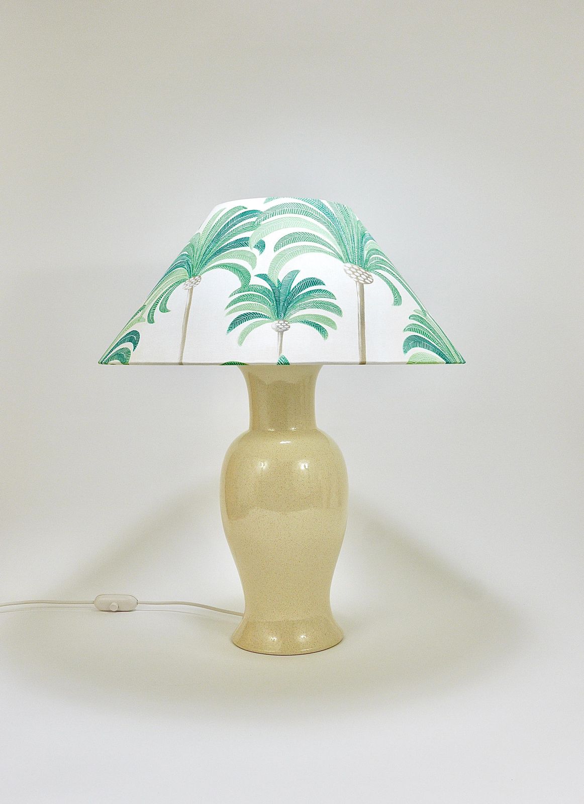 photo furniture Pair Tommaso Barbi Riviera Palm Tree 1970s Table Lamps With Matching Pillows
