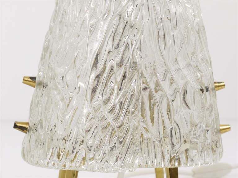 Pair J.T. Kalmar Brass & Textured Glass Mid Century Table Lamps, Austria, 1950s photo vinterior