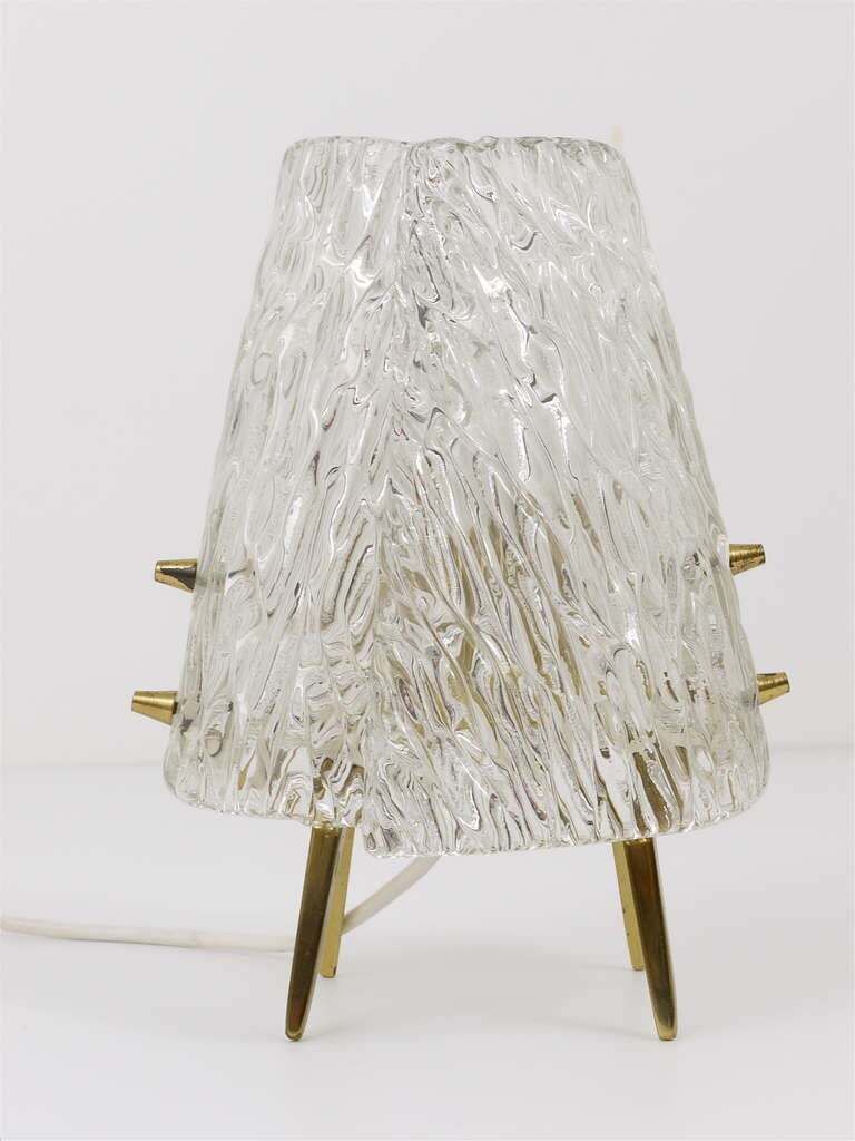 Pair J.T. Kalmar Brass & Textured Glass Mid Century Table Lamps, Austria, 1950s photo buy