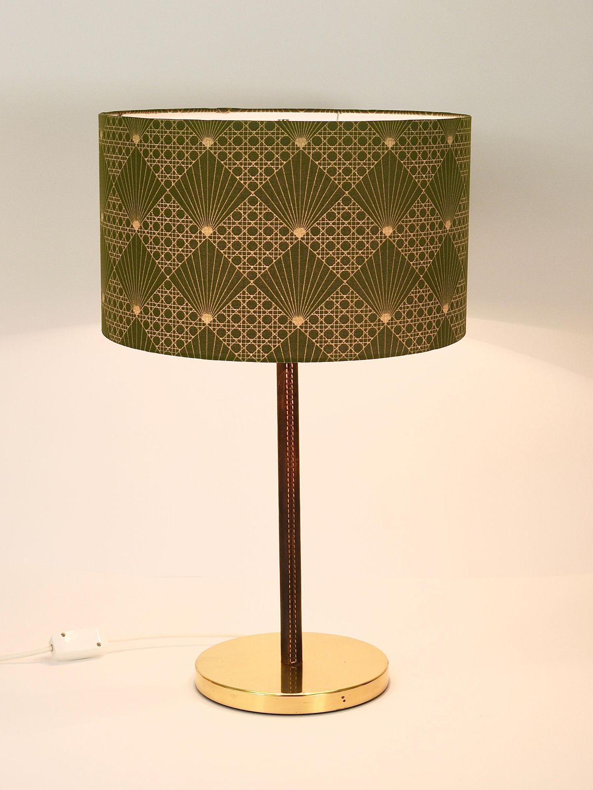 Pair J.T. Kalmar Brass & Leather Mid Century Table Or Side Lamps, Austria, 1960s photo for sale