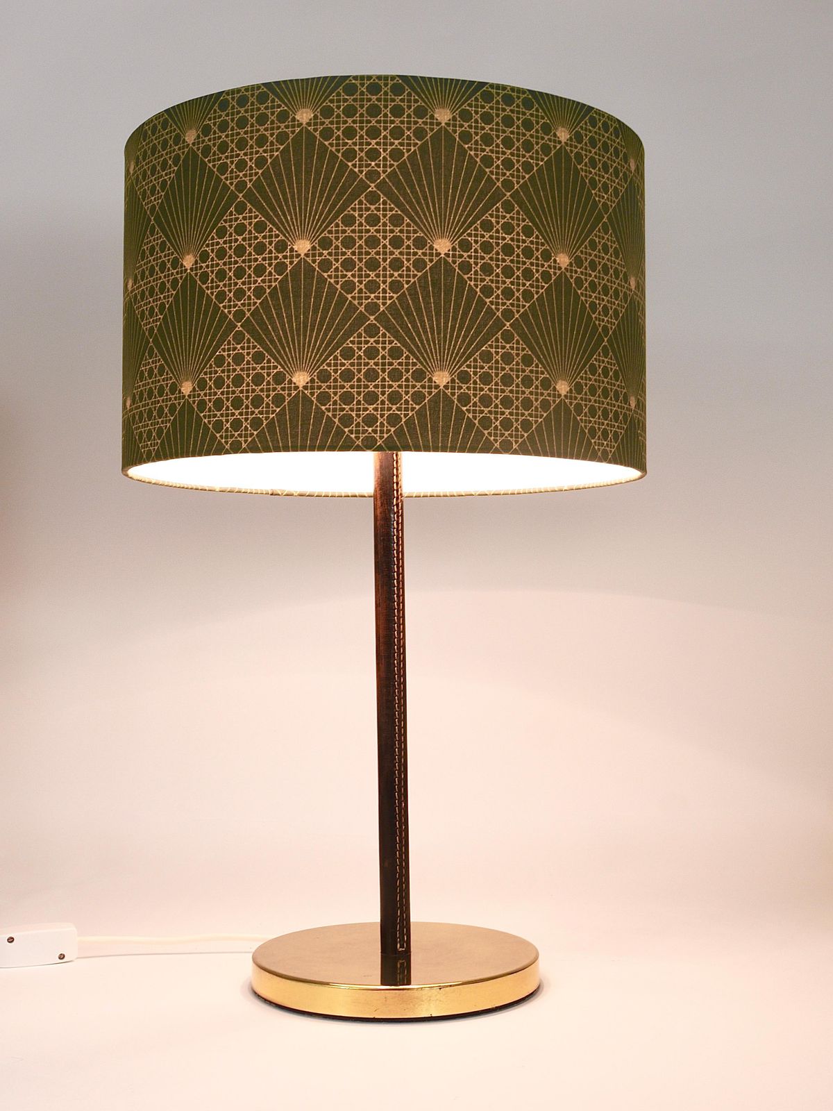 Pair J.T. Kalmar Brass & Leather Mid Century Table Or Side Lamps, Austria, 1960s photo buy