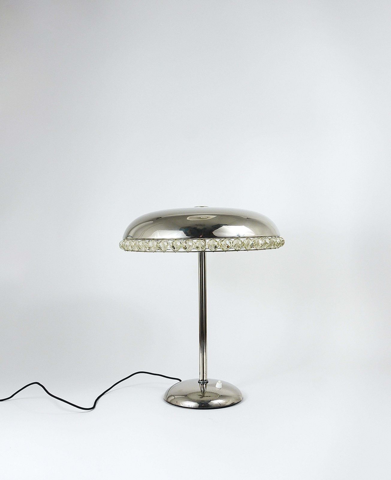 Bakalowits Vienna Nickel & Crystal Mushroom Table Desk Side Lamp, Austria, 1950s photo Lighting