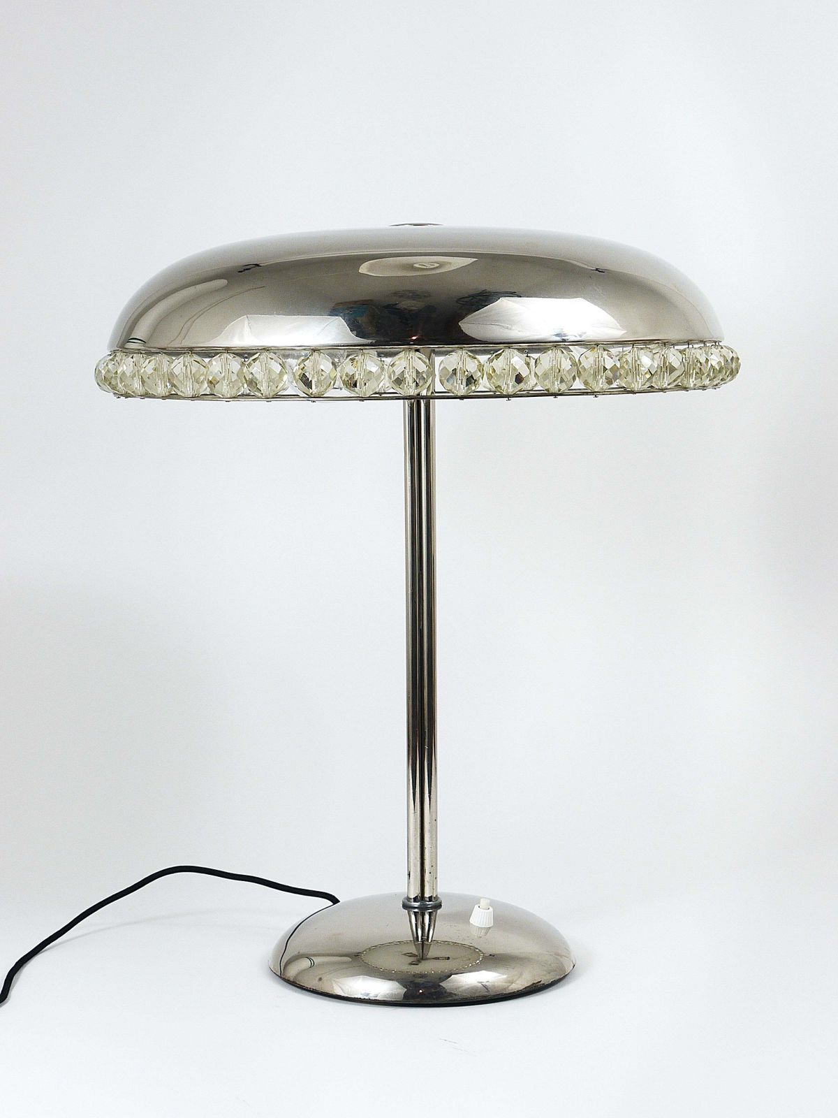 Bakalowits Vienna Nickel & Crystal Mushroom Table Desk Side Lamp, Austria, 1950s photo buy