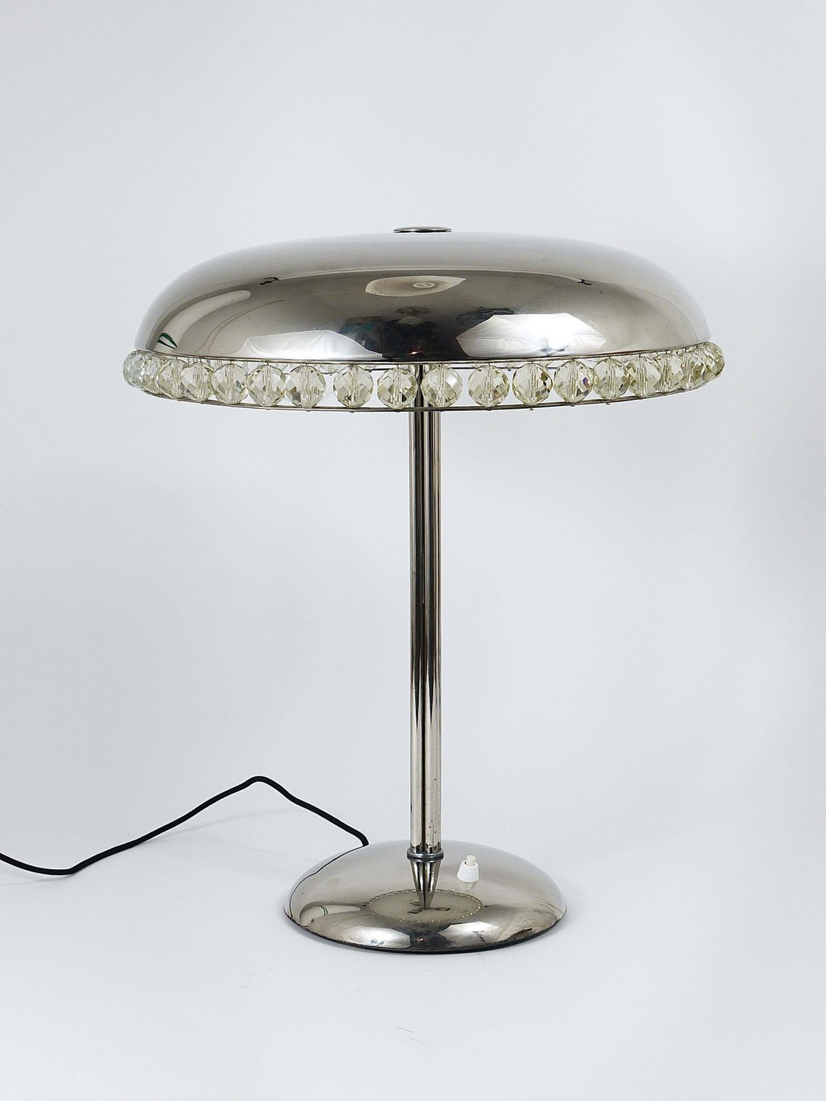 photo for sale Bakalowits Vienna Nickel & Crystal Mushroom Table Desk Side Lamp, Austria, 1950s