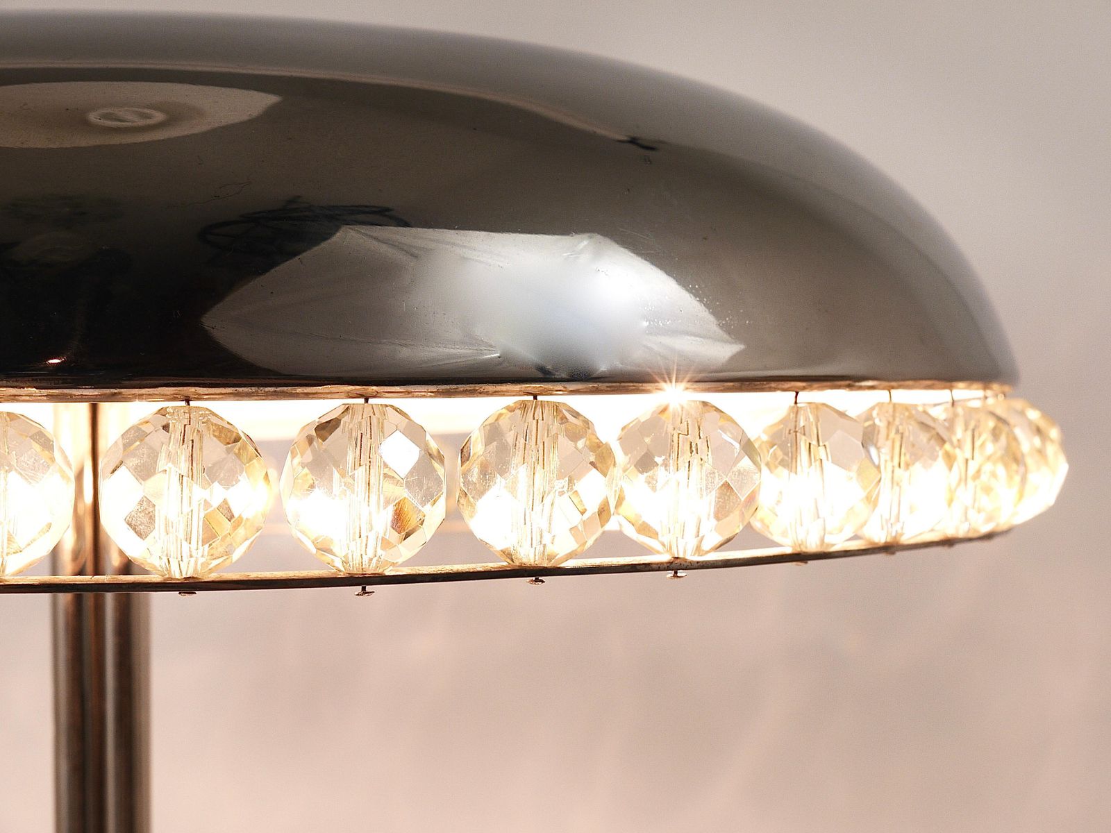 2579.0 Bakalowits Vienna Nickel & Crystal Mushroom Table Desk Side Lamp, Austria, 1950s photo
