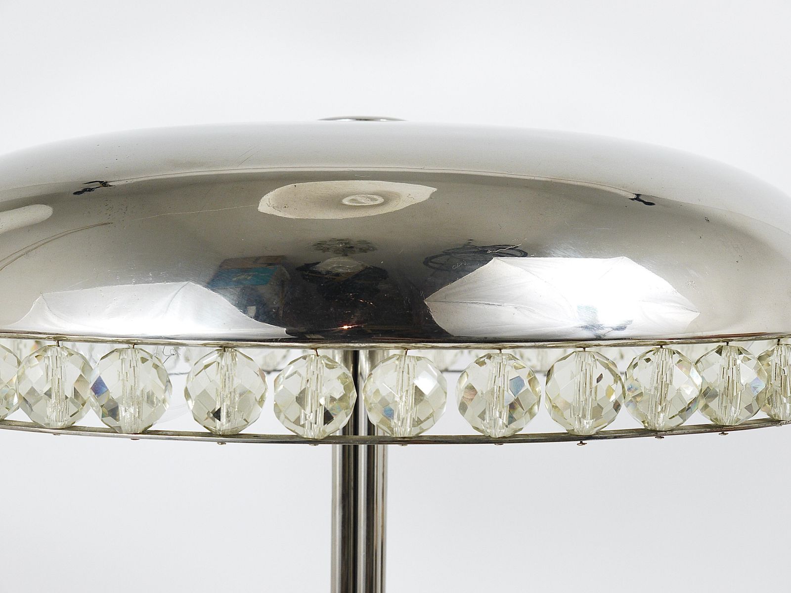 photo vinterior Bakalowits Vienna Nickel & Crystal Mushroom Table Desk Side Lamp, Austria, 1950s