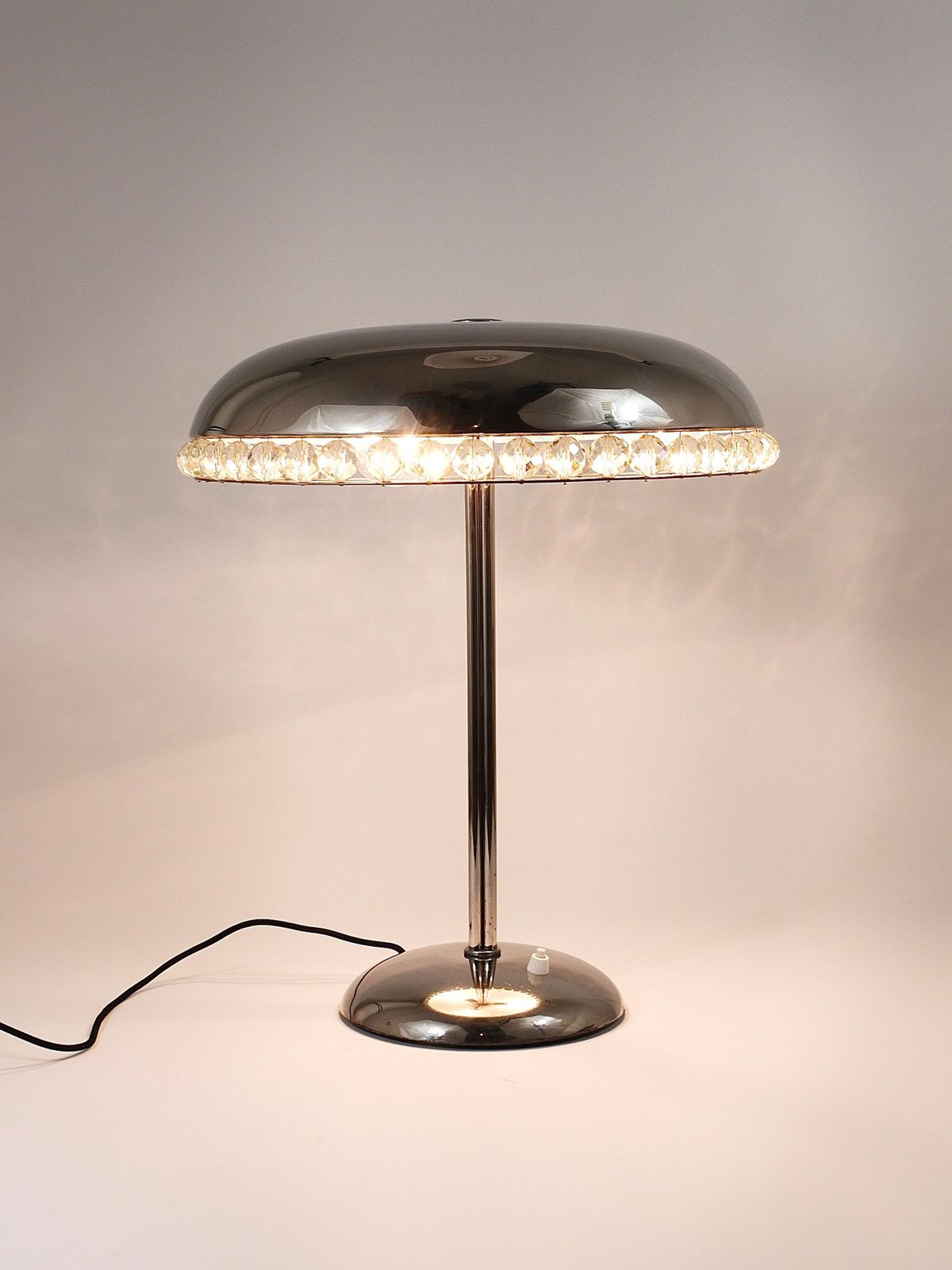 photo vintage Bakalowits Vienna Nickel & Crystal Mushroom Table Desk Side Lamp, Austria, 1950s
