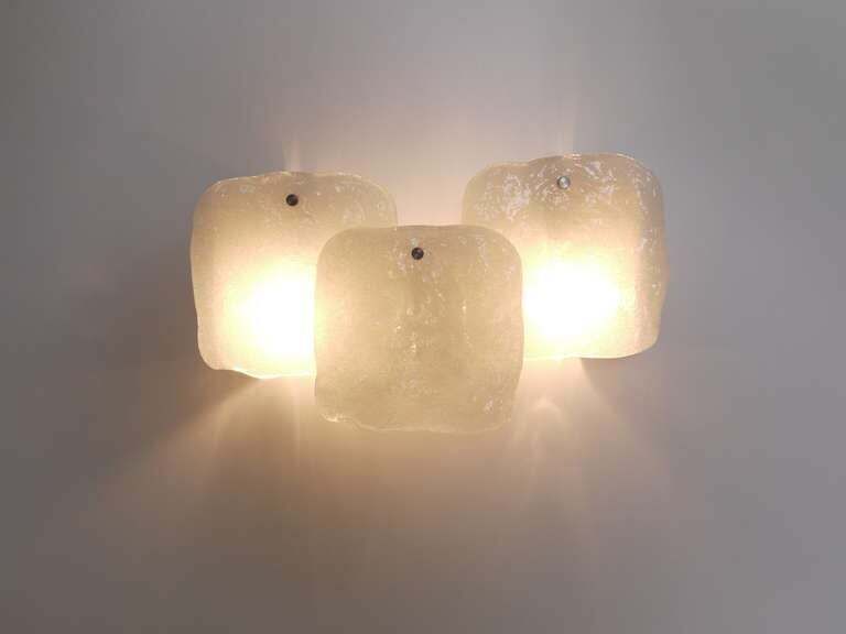 Up To 4 Kalmar Vienna Frosted Ice Glass Panel Sconces Modernist Wall Lamps 1960s photo Lighting