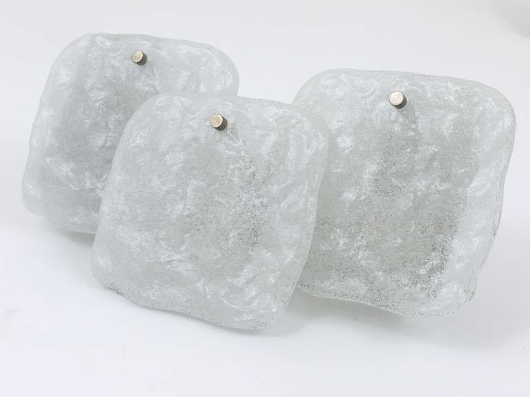 Up To 4 Kalmar Vienna Frosted Ice Glass Panel Sconces Modernist Wall Lamps 1960s photo 887.0
