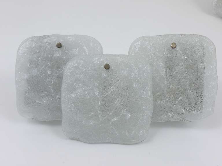 Up To 4 Kalmar Vienna Frosted Ice Glass Panel Sconces Modernist Wall Lamps 1960s photo vintage