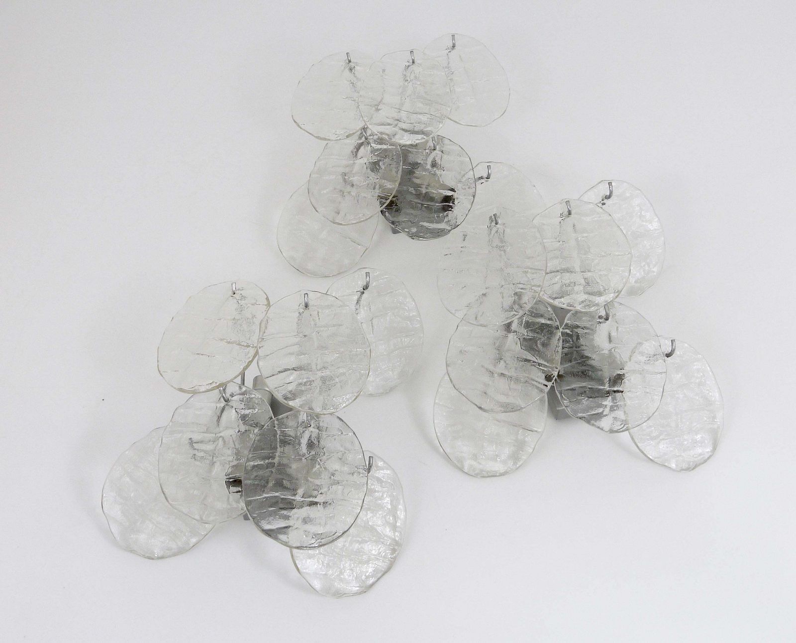 Up To Three J.T. Kalmar Blatt Ice Glass Disc Sconces Wall Lights, Austria, 1960s photo furniture