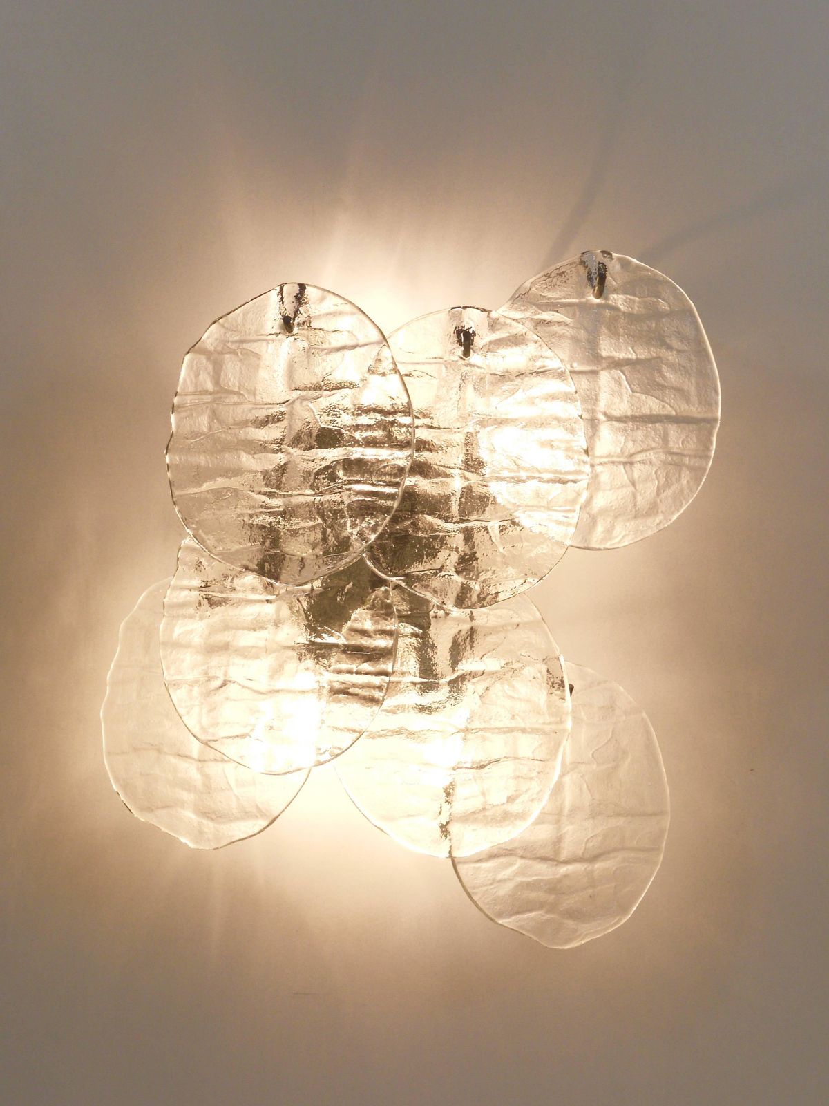 Up To Three J.T. Kalmar Blatt Ice Glass Disc Sconces Wall Lights, Austria, 1960s photo 967.0