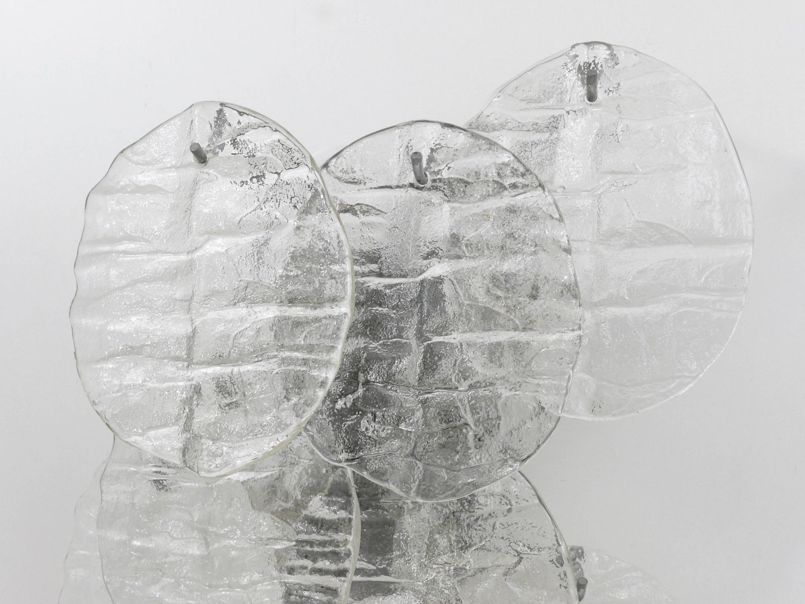 Up To Three J.T. Kalmar Blatt Ice Glass Disc Sconces Wall Lights, Austria, 1960s photo vintage