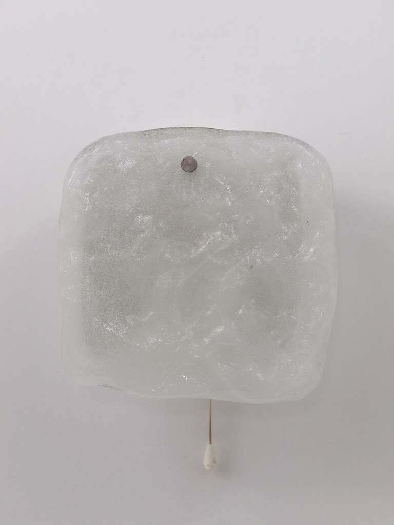 Midcentury Kalmar Frosted Ice Glass Panel Sconce Wall Light, Austria, 1960s photo for sale