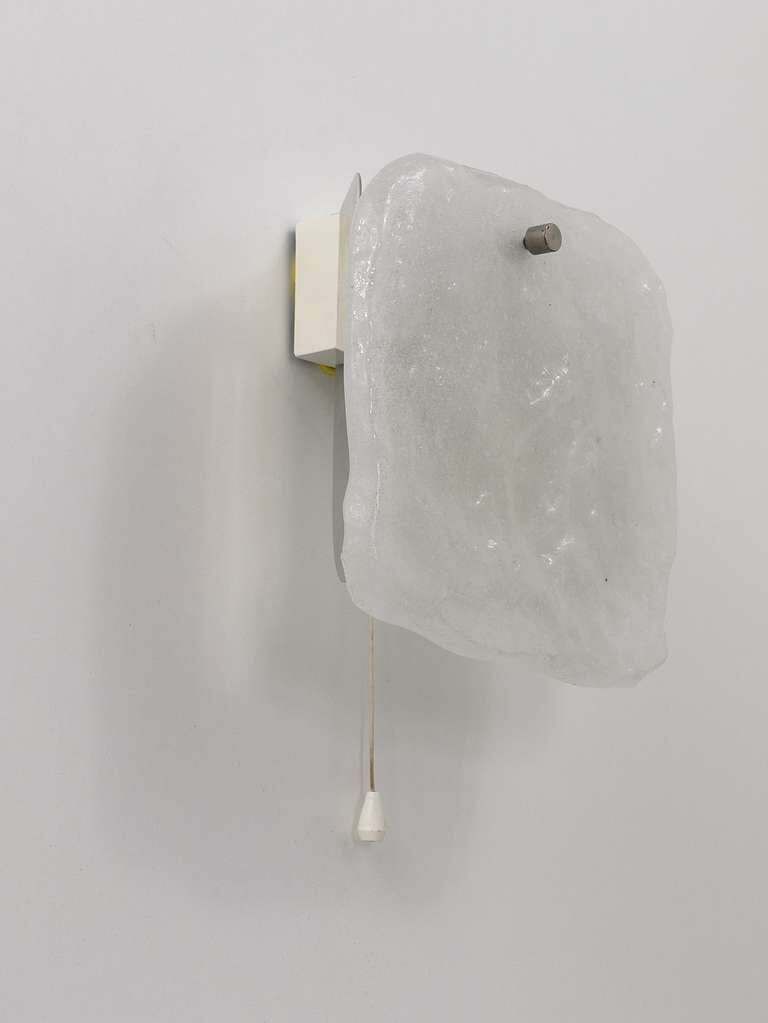Midcentury Kalmar Frosted Ice Glass Panel Sconce Wall Light, Austria, 1960s photo Lighting