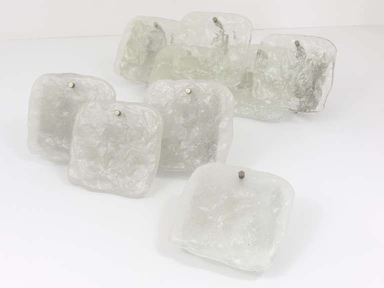 photo for sale Midcentury Kalmar Frosted Ice Glass Panel Sconce Wall Light, Austria, 1960s