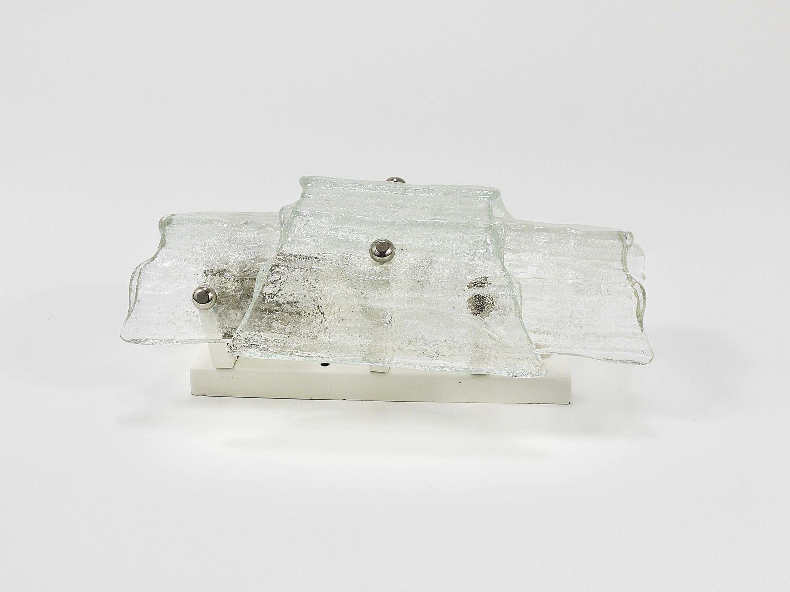 J.T. Kalmar Vienna Pair Mid Century Frosted Ice Glass Sconces, Austria, 1960s photo vinterior