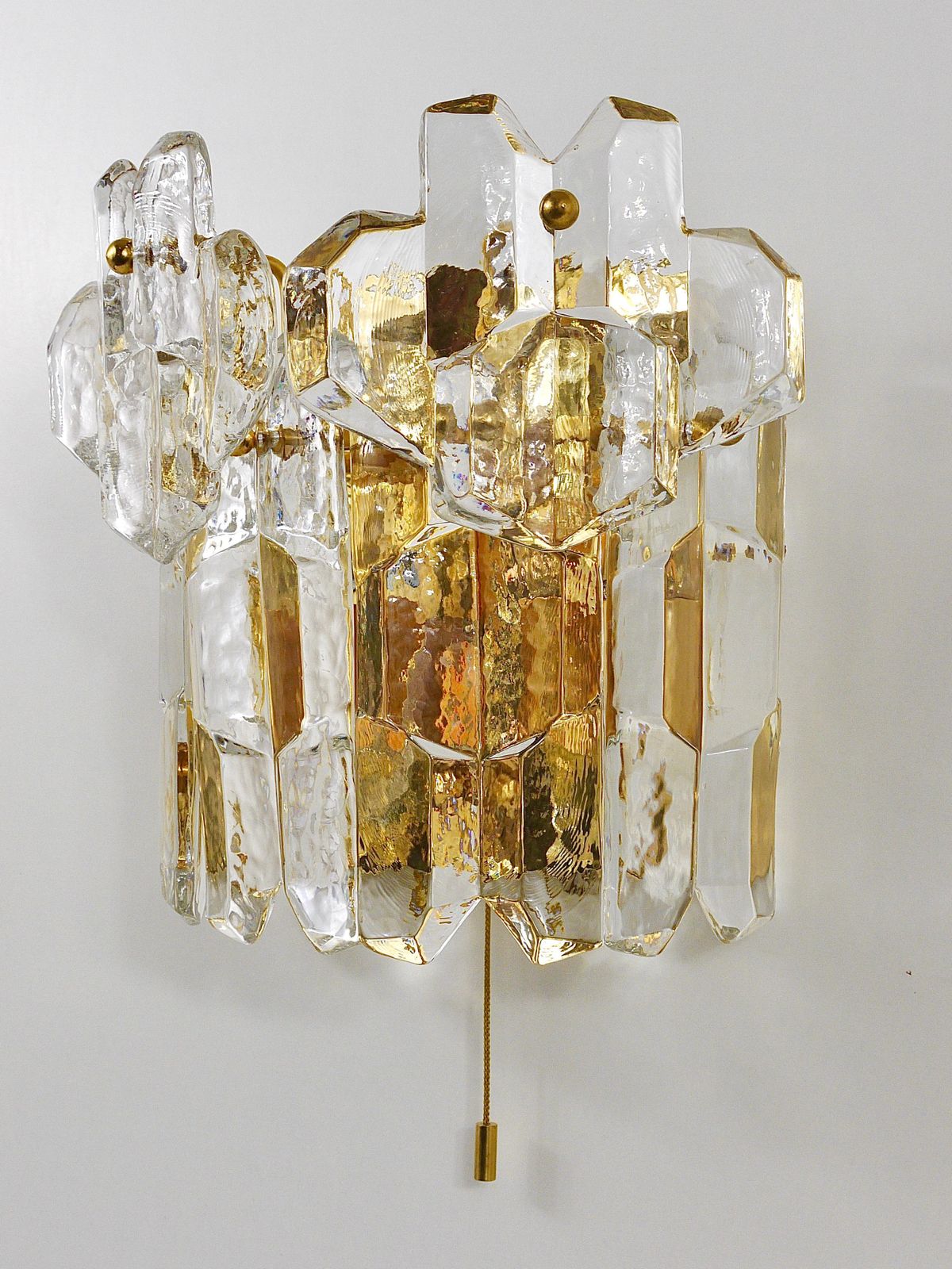 J. T. Kalmar Large Palazzo Midcentury Gilt Brass 6 Crystal Icicle Glass Scone photo buy