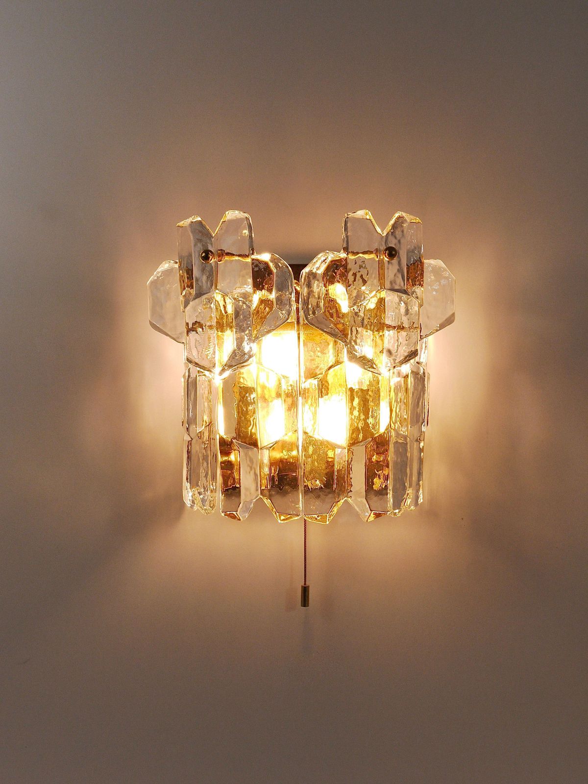 Lighting J. T. Kalmar Large Palazzo Midcentury Gilt Brass 6 Crystal Icicle Glass Scone photo