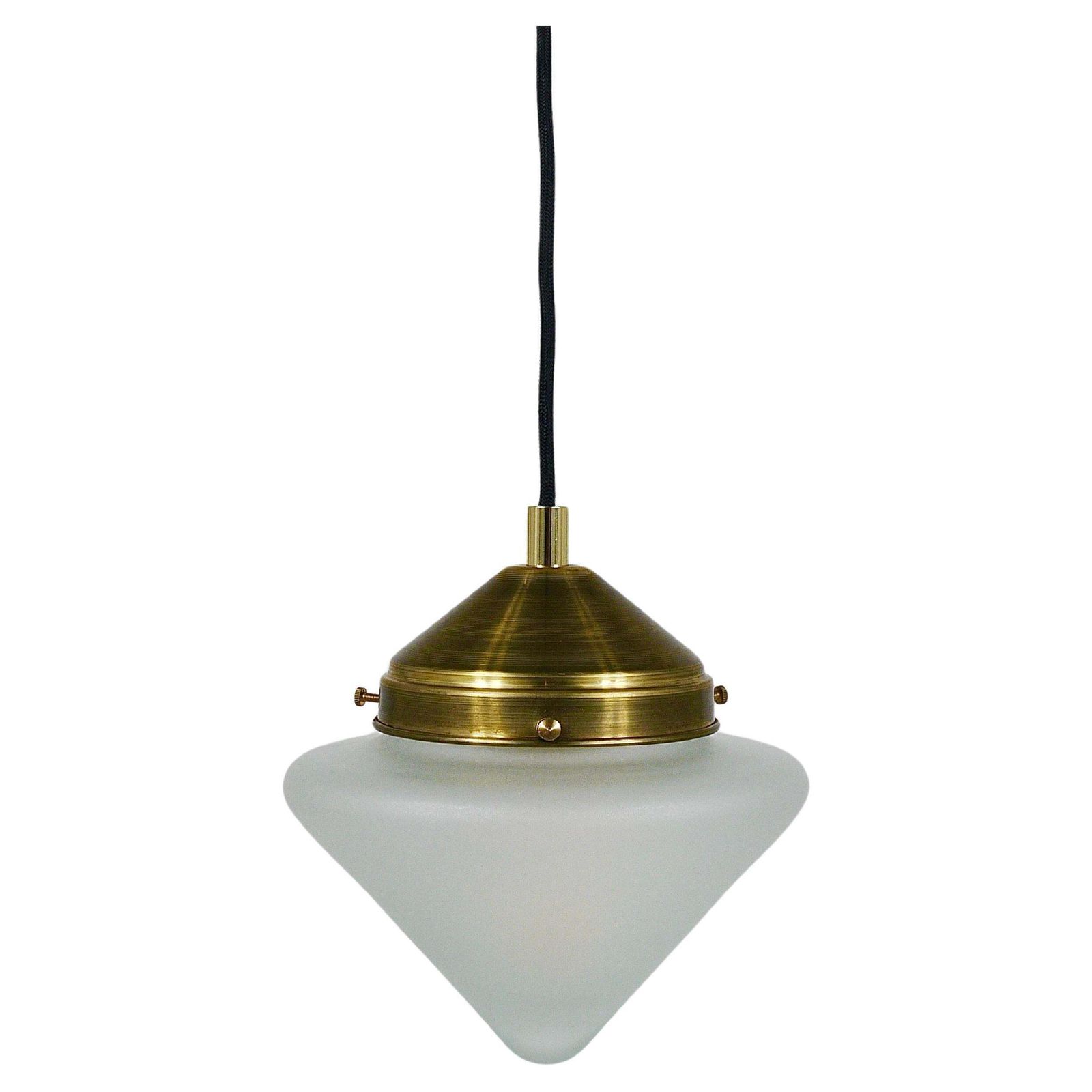 Up To 7 Art Deco Brass Pendant Lights With Conical Glass Shades, Vienna 1930s