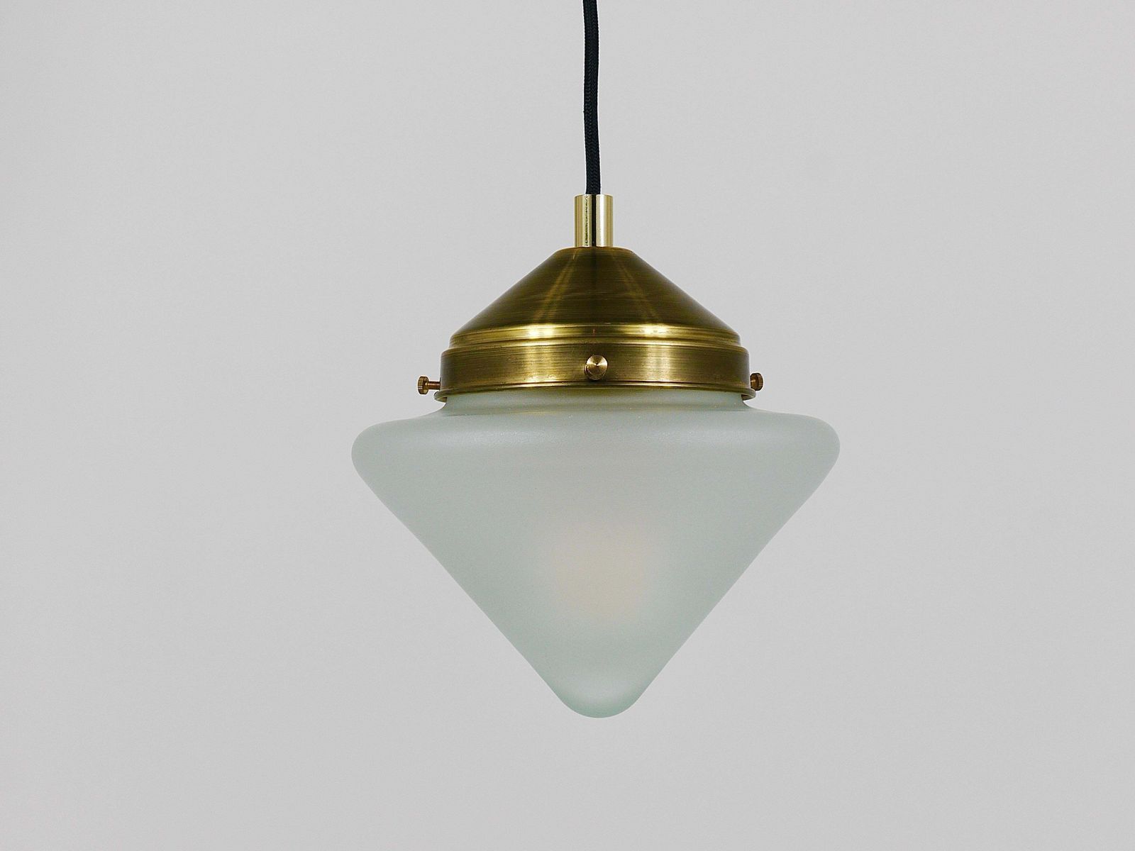 Up To 7 Art Deco Brass Pendant Lights With Conical Glass Shades, Vienna 1930s photo buy