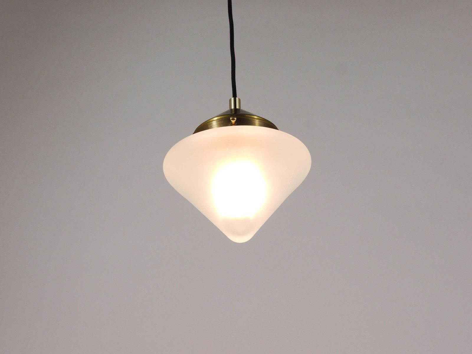 314.0 Up To 7 Art Deco Brass Pendant Lights With Conical Glass Shades, Vienna 1930s photo