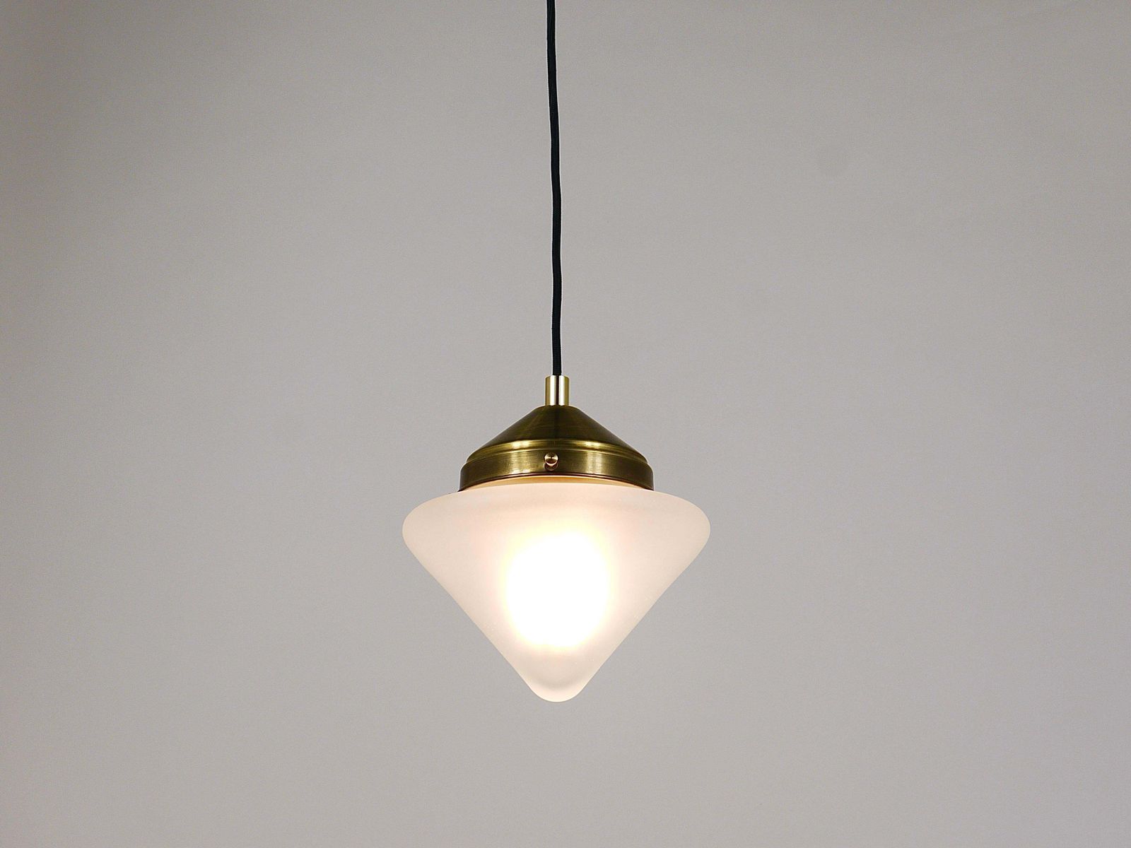 photo vinterior Up To 7 Art Deco Brass Pendant Lights With Conical Glass Shades, Vienna 1930s