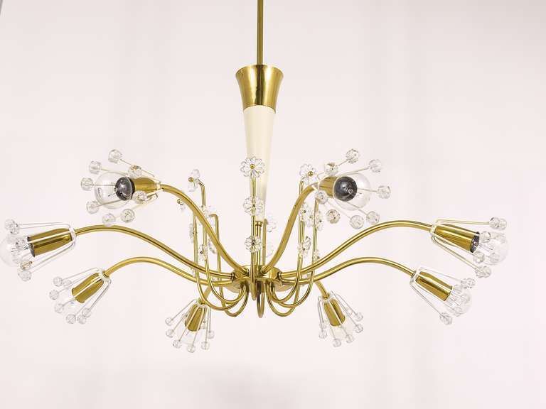 Unusual Emil Stejnar Brass Crystal Chandelier, Rupert Nikoll, Austria, 1950s photo for sale