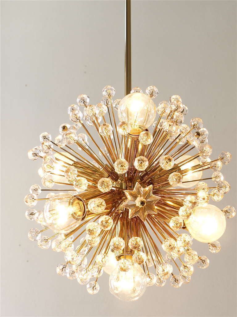 photo furniture Two Emil Stejnar Gold Plated Blowball Sputnik Chandelier, Austria, 1970s