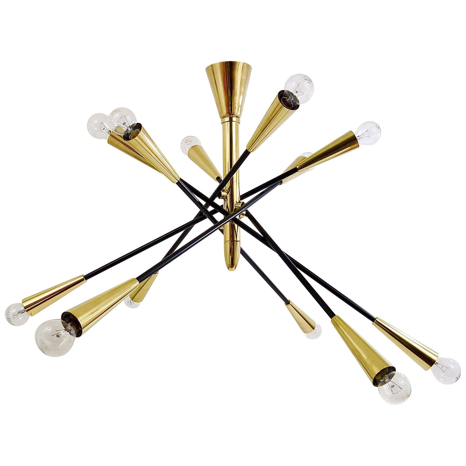 Stilnovo Style Huge Articulating Black And Brass Sputnik Chandelier, Italy, 1950