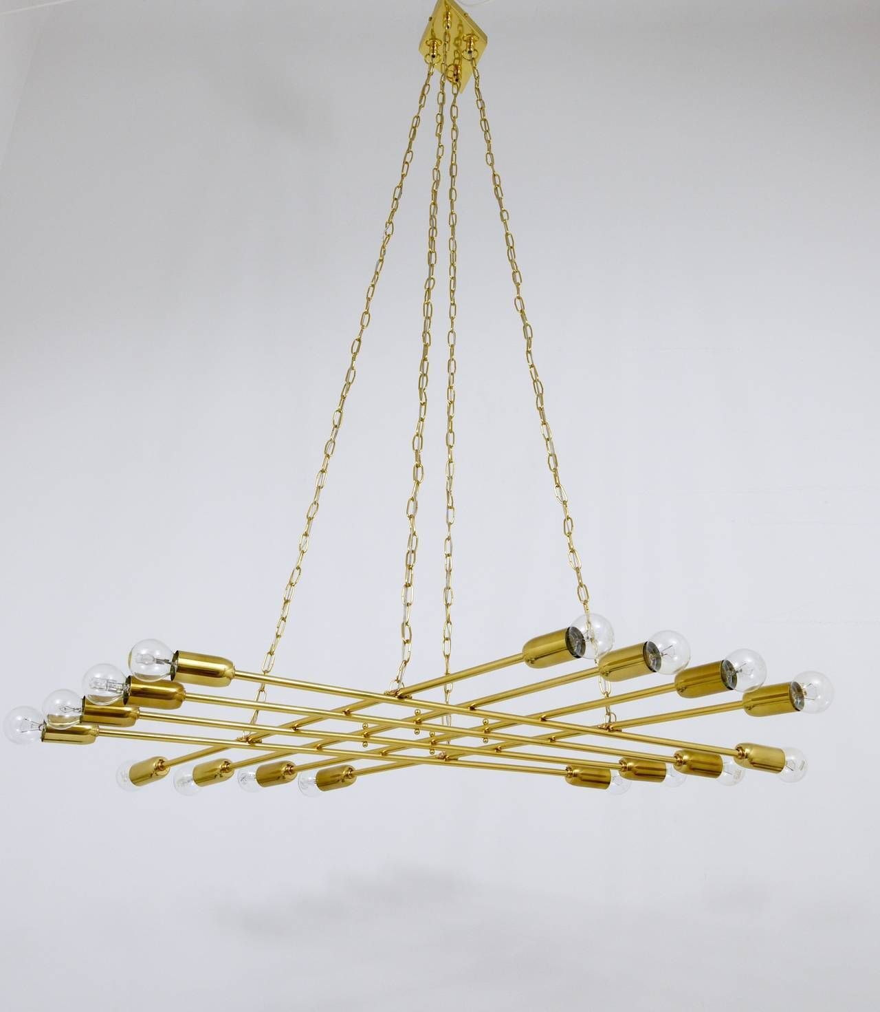 Rupert Nikoll Large Midcentury Brass Chandelier, Austria, 1950s photo vintage