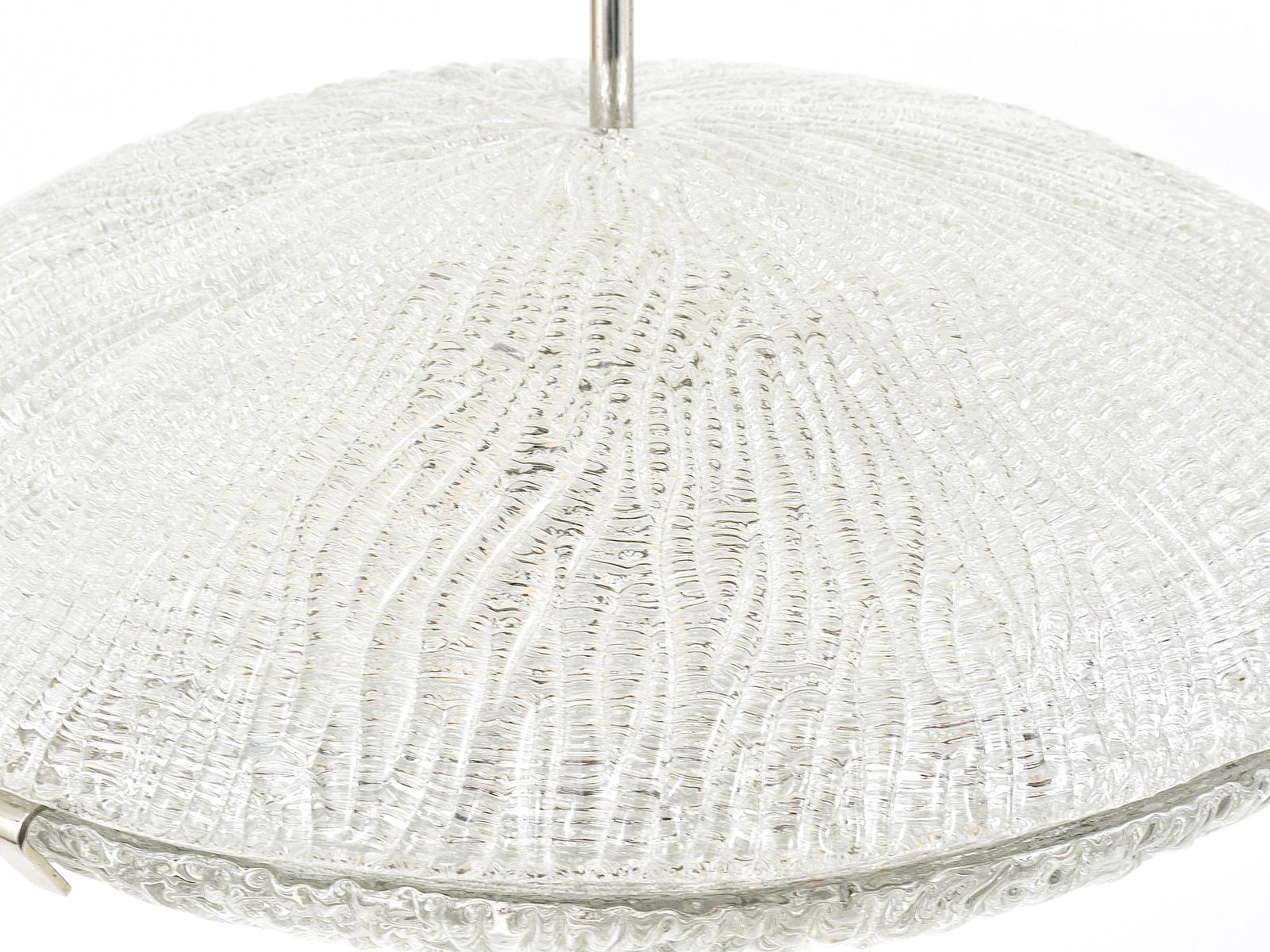Midcentury Kalmar Discus Textured Glass & Nickel Chandelier, Austria, 1950s photo vinterior