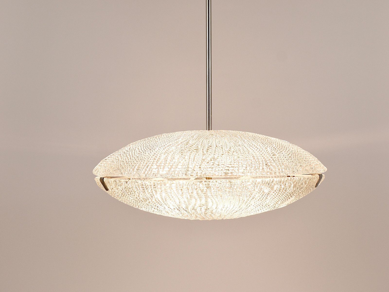 Lighting Midcentury Kalmar Discus Textured Glass & Nickel Chandelier, Austria, 1950s photo