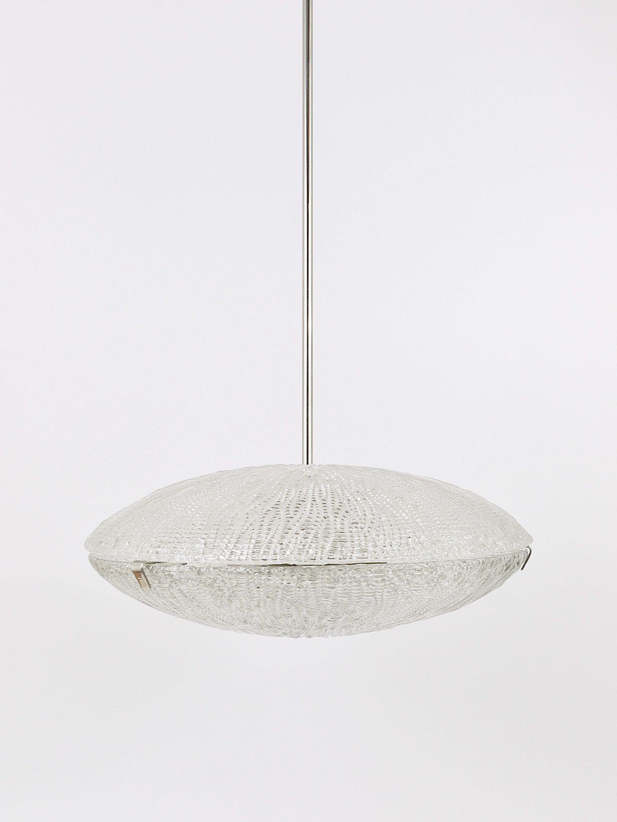 photo vinterior Midcentury Kalmar Discus Textured Glass & Nickel Chandelier, Austria, 1950s