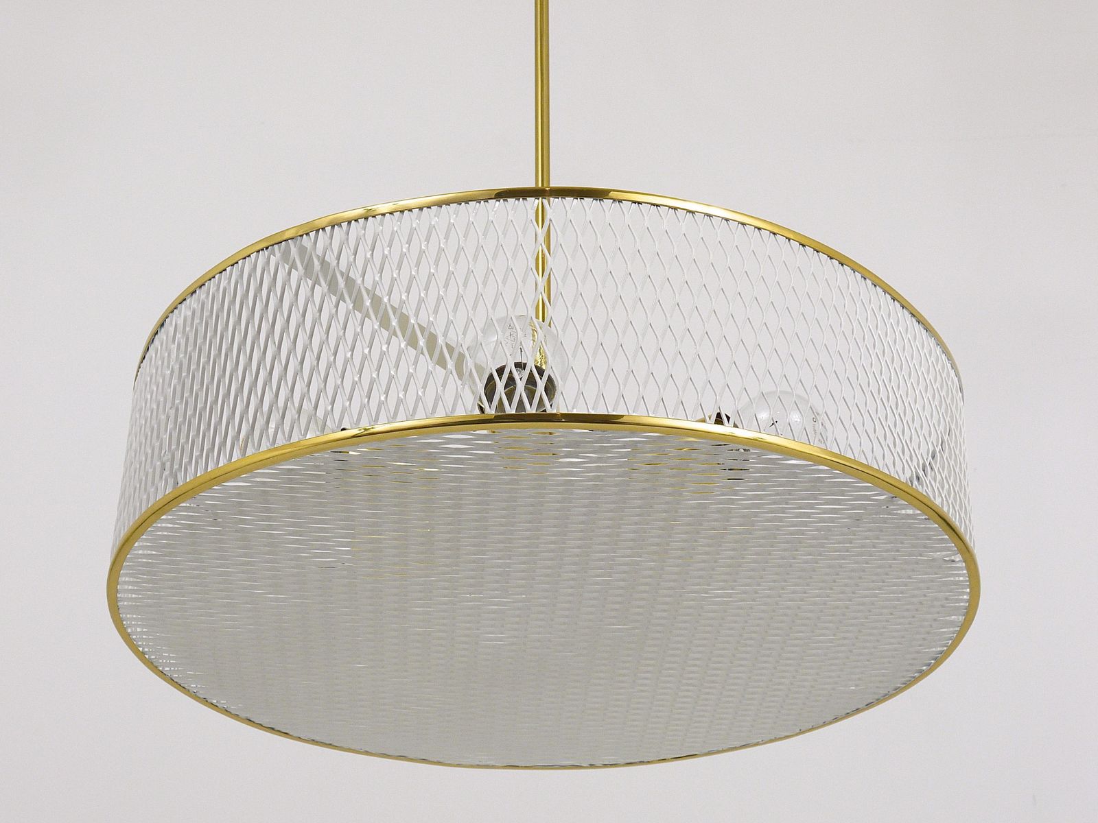Mathieu Matégot Style Midcentury Brass Chandelier Pendant Lamp, France, 1950s photo furniture