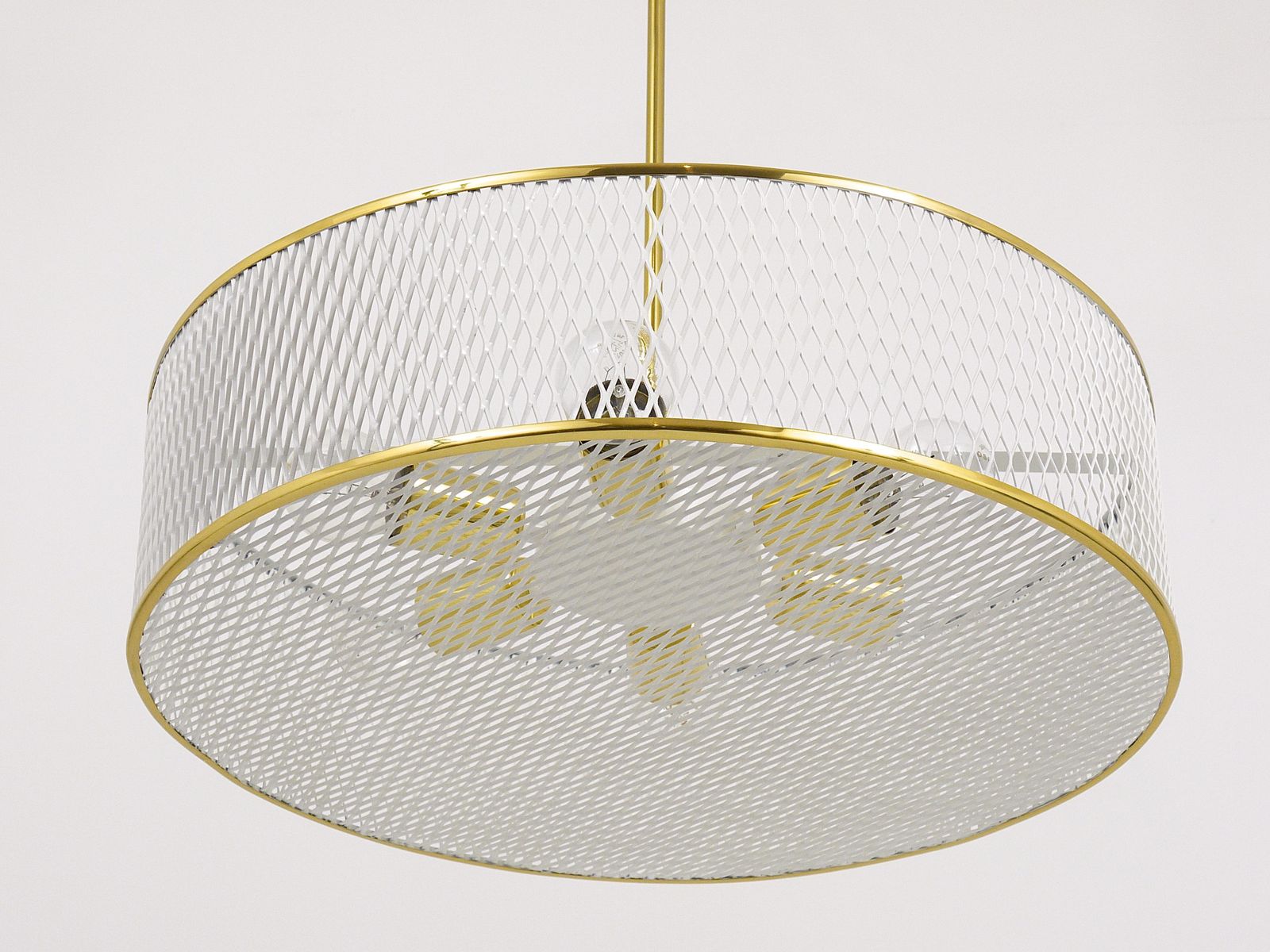 Mathieu Matégot Style Midcentury Brass Chandelier Pendant Lamp, France, 1950s photo for sale