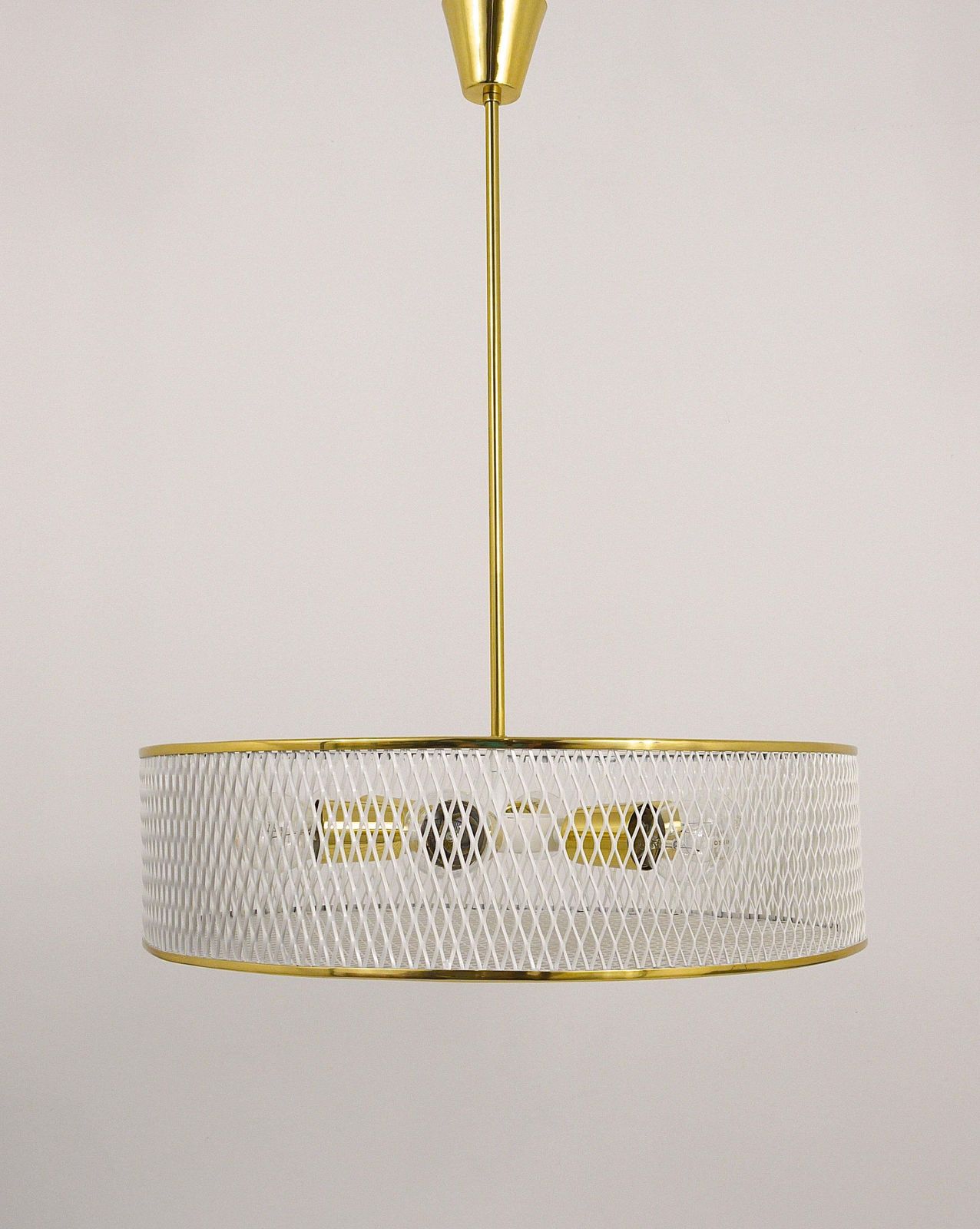 Mathieu Matégot Style Midcentury Brass Chandelier Pendant Lamp, France, 1950s photo vintage