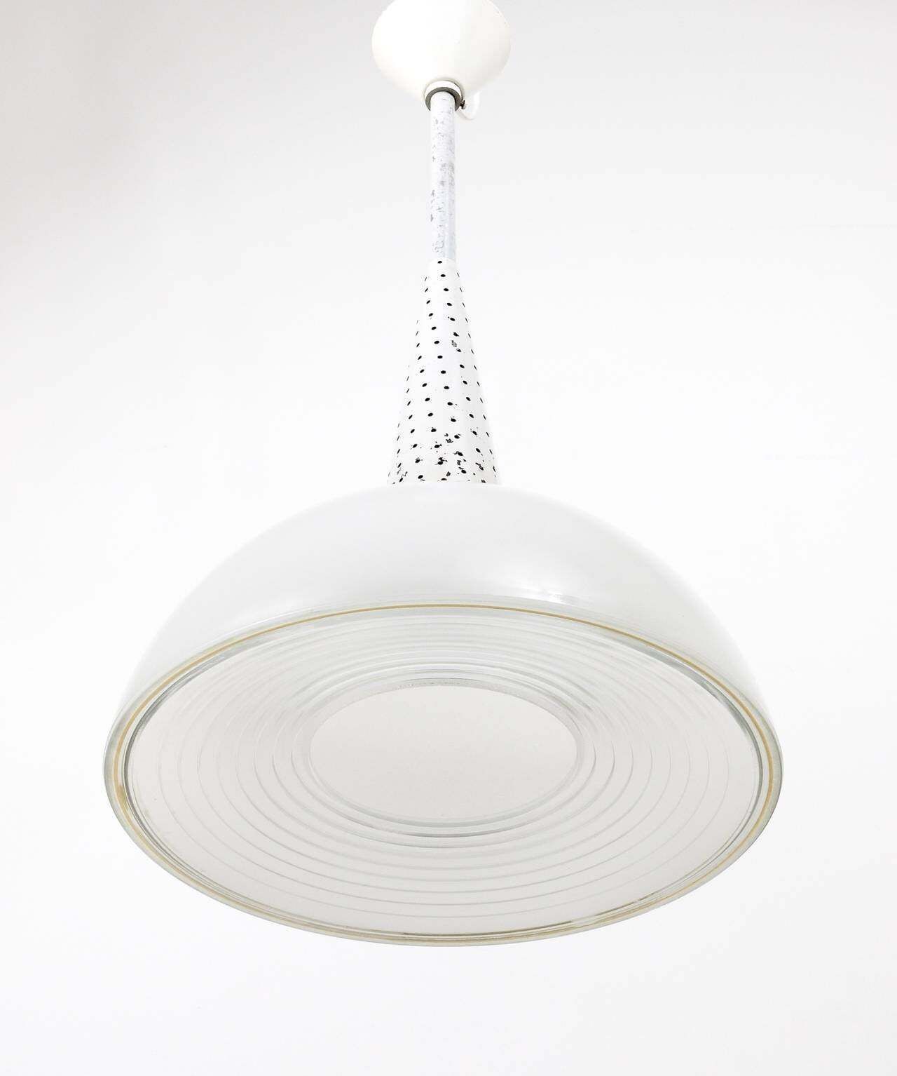 Mathieu Matégot Perforated Midcentury Pendant Lamp, Holophane, France, 1950s photo for sale
