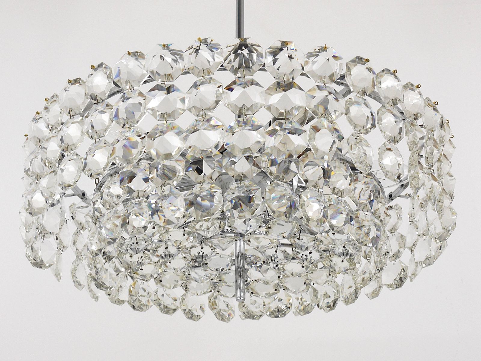 Large Bakalowits Nickel Brass Chandelier With Diamond Crystals, Austria, 1950 photo vinterior