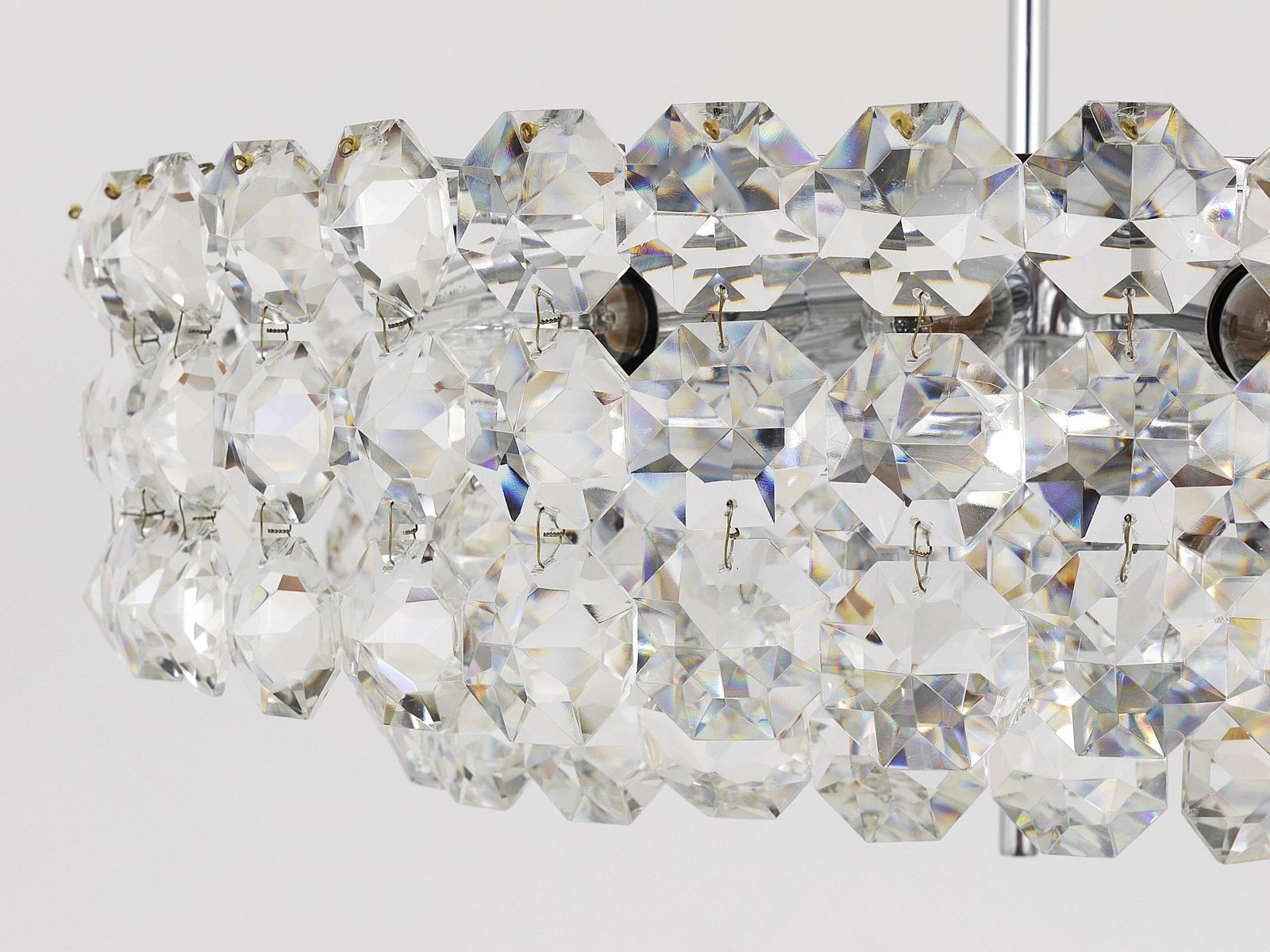 Large Bakalowits Nickel Brass Chandelier With Diamond Crystals, Austria, 1950 photo vintage