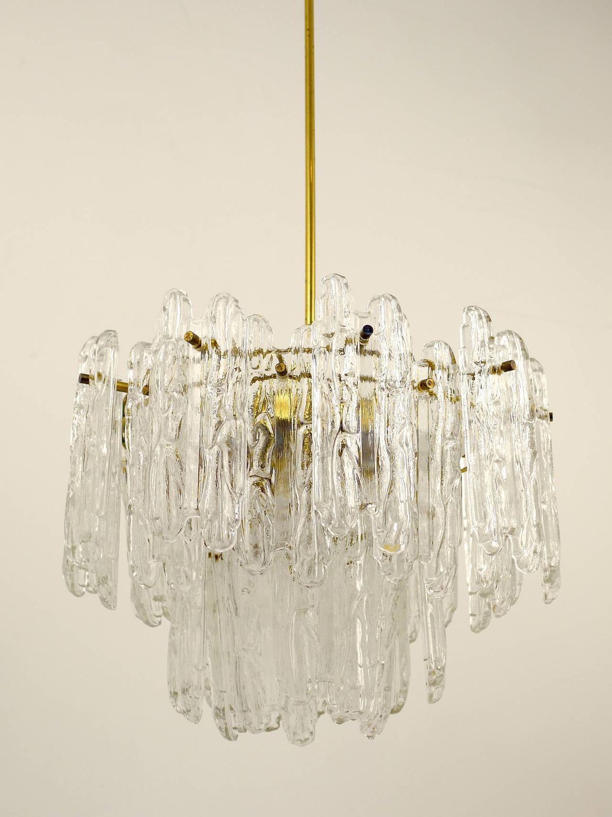 Kinkeldey Icicle Brass Ice Glass Chandelier, Germany, 1960s photo vinterior