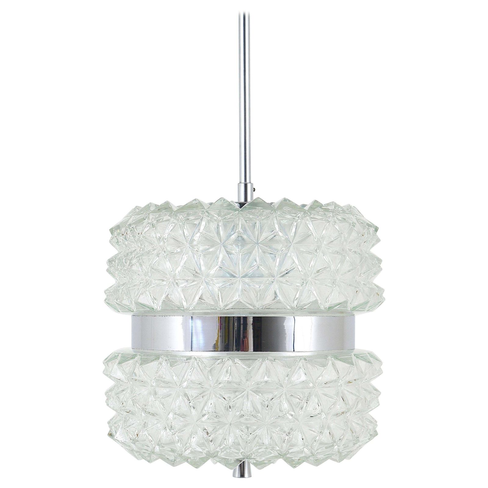 Karl Fagerlund Style Chrome And Faceted Glass Pendant Light From The 1960s