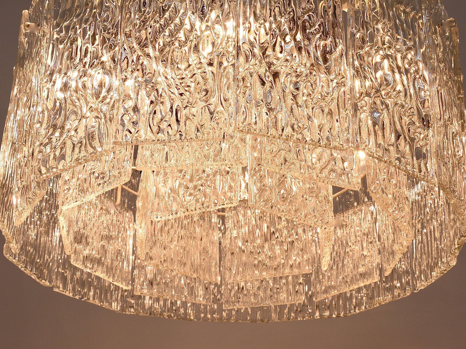 Kalmar Vienna Two Tambour Drum Brass & Glass Midcentury Chandeliers, 1960s photo vintage
