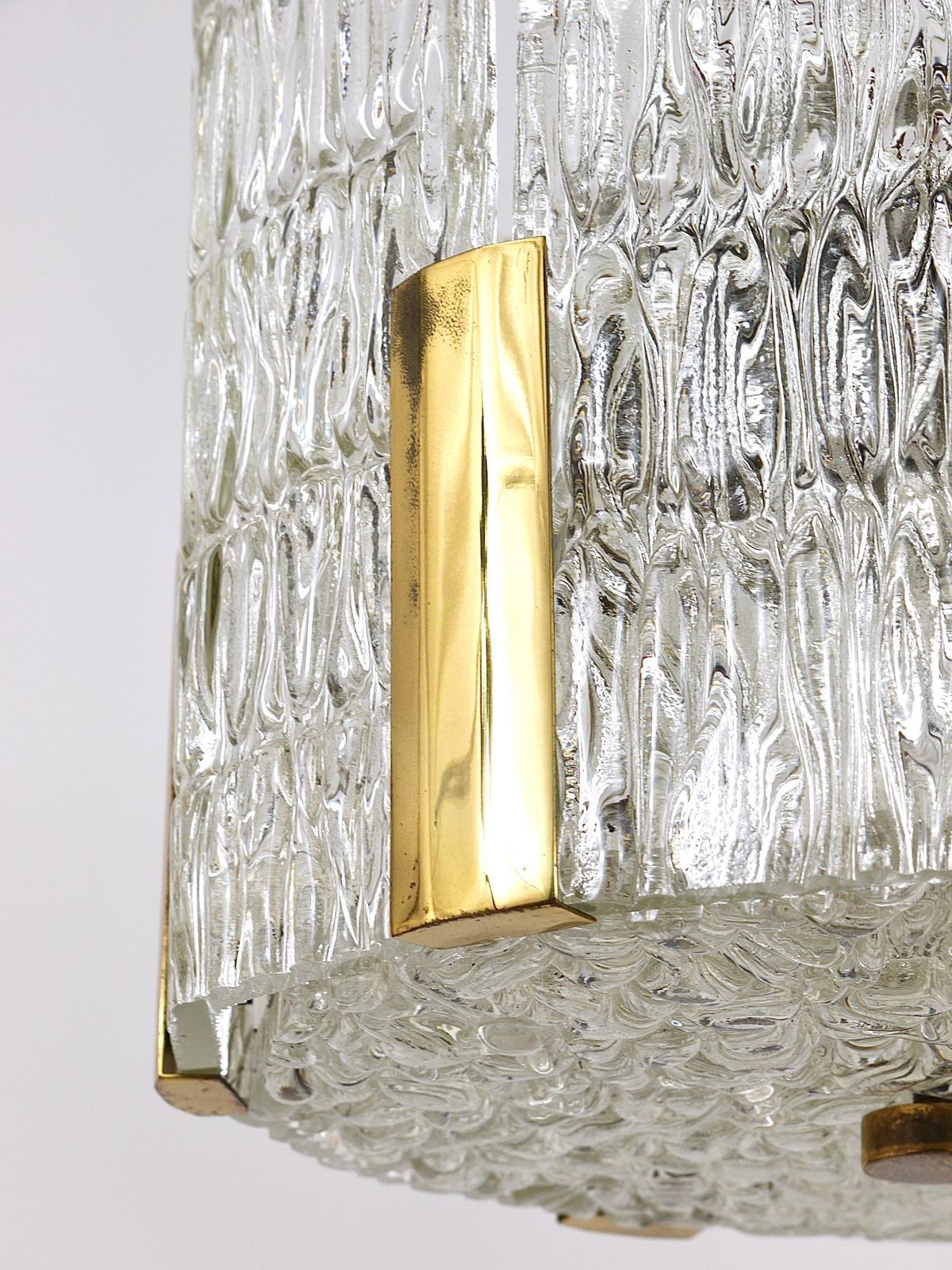 2257.0 Kalmar Tambour Drum Chandelier, Brass, Textured Ice Glass, Austria, 1960s photo